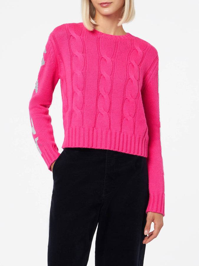 Mc2 Saint Barth Maglia da donna girocollo intrecciata con stampa Saint Barth lurex