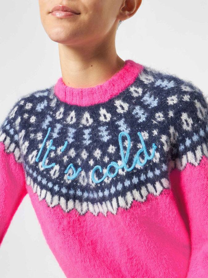 Mc2 Saint Barth Maglia Da Donna Girocollo Jacquard Nordico Rosa Fluo