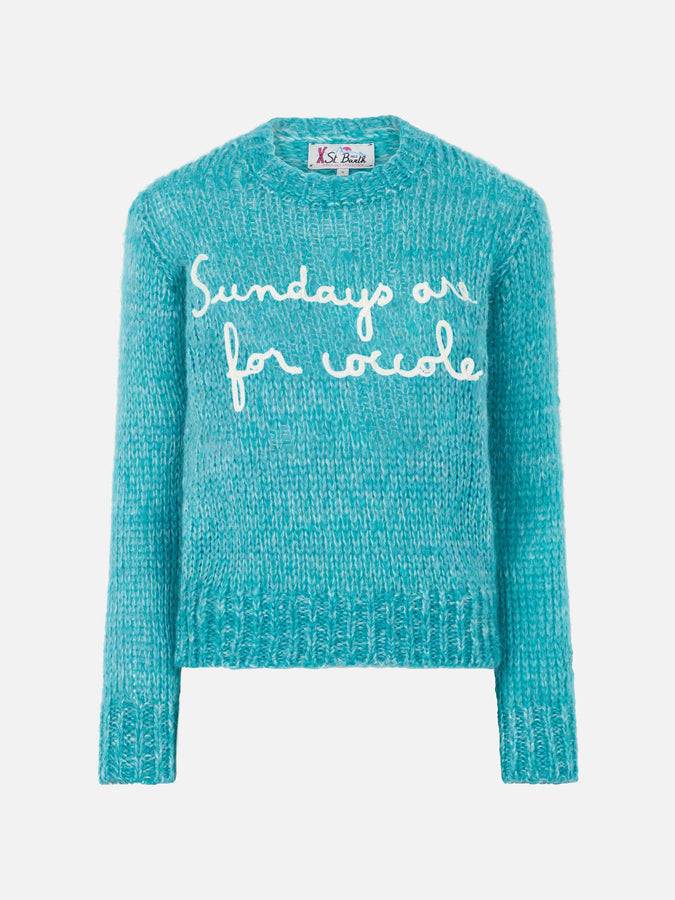 Mc2 Saint Barth Maglia Da Donna Girocollo Morbida Crop Con Ricamo Sundays Are For Coccole