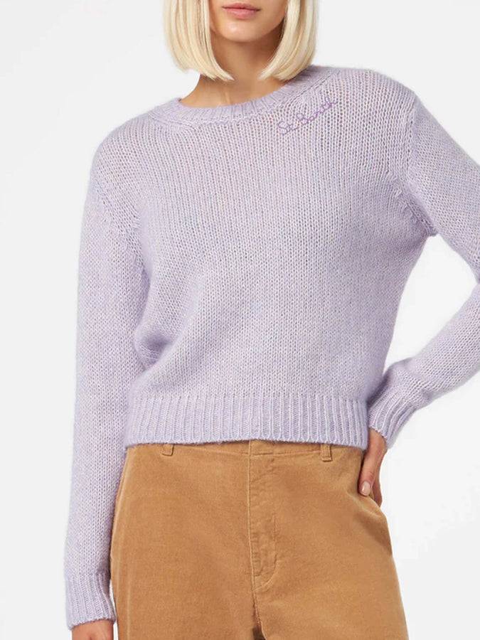 Mc2 Saint Barth Maglia da donna girocollo morbida lilla con ricamo St. Barth