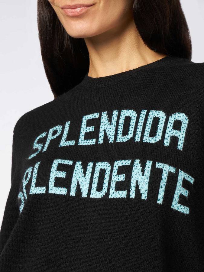 Mc2 Saint Barth Maglia Da Donna Girocollo Nera Con Stampa Strass Splendida Splendente | EDIZIONE SPECIALE DI NIKI DJ