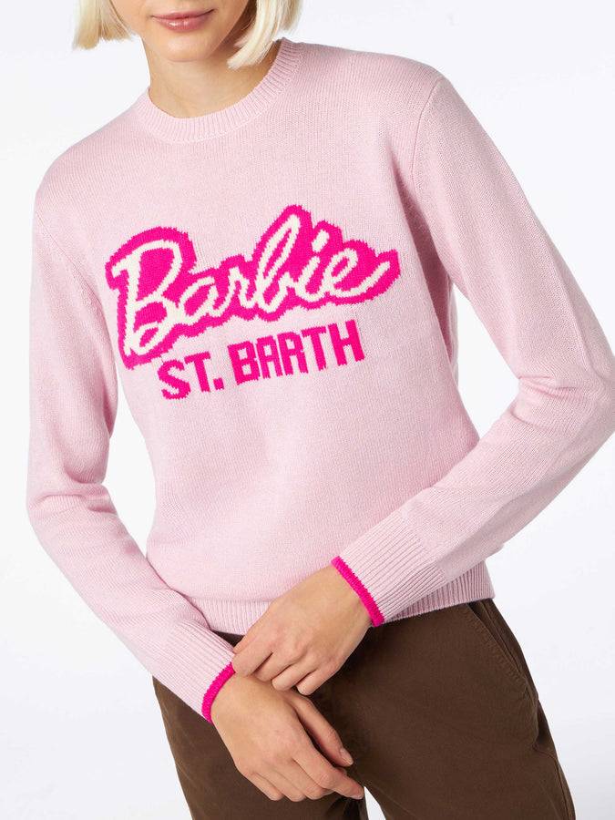 Mc2 Saint Barth Maglia Da Donna Girocollo Rosa Con Stampa Barbie | EDIZIONE SPECIALE BARBIE