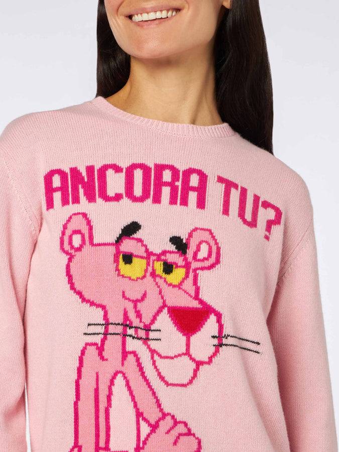 Mc2 Saint Barth Maglia Da Donna Girocollo Rosa Con Stampa Pantera Rosa Ancora Tu?| EDIZIONE SPECIALE LA PANTERA ROSA