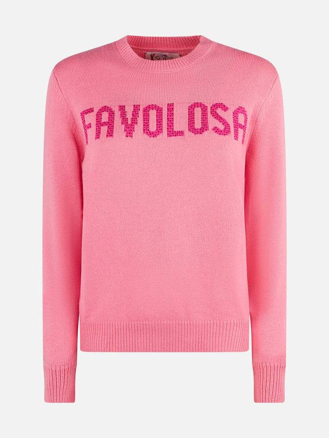 Mc2 Saint Barth Maglia Da Donna Girocollo Rosa Con Stampa Strass Favolosa