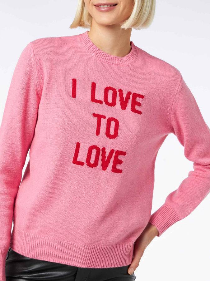 Mc2 Saint Barth Maglia Da Donna Girocollo Rosa Stampa I Love To Love | EDIZIONE SPECIALE DI NIKI DJ