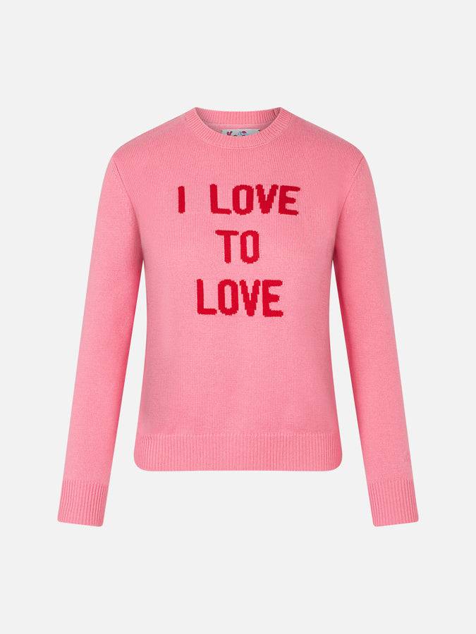 Mc2 Saint Barth Maglia Da Donna Girocollo Rosa Stampa I Love To Love | EDIZIONE SPECIALE DI NIKI DJ
