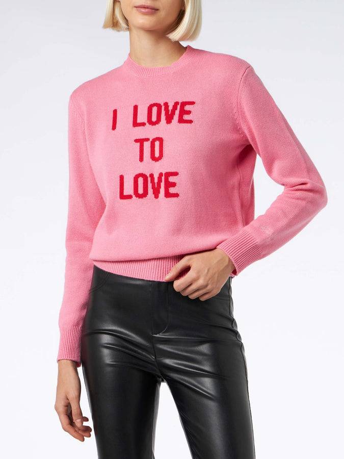 Mc2 Saint Barth Maglia da donna girocollo rosa stampa I love to Love | EDIZIONE SPECIALE DI NIKI DJ