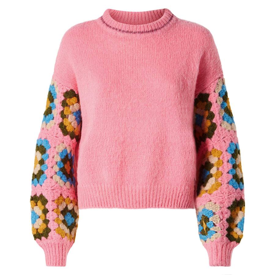 Mc2 Saint Barth Maglia Da Donna Girocollo Ultra Morbida Con Maniche Lavorate All'uncinetto