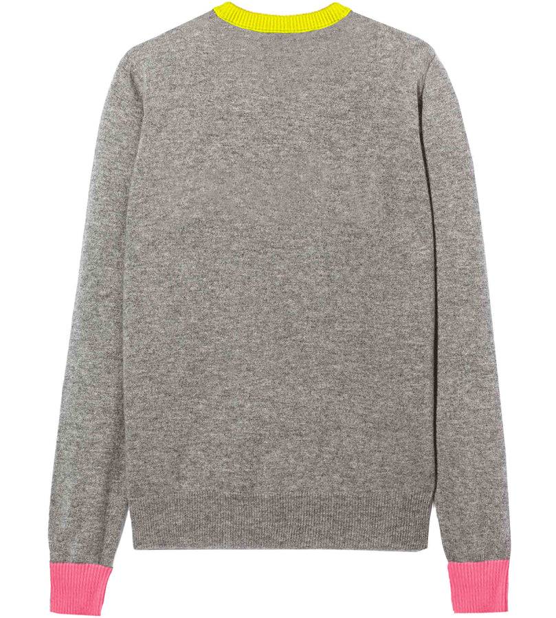 Mc2 Saint Barth Maglia Da Donna Grigia Ricamo GIRL PWR Fluo E Dettagli Fluo