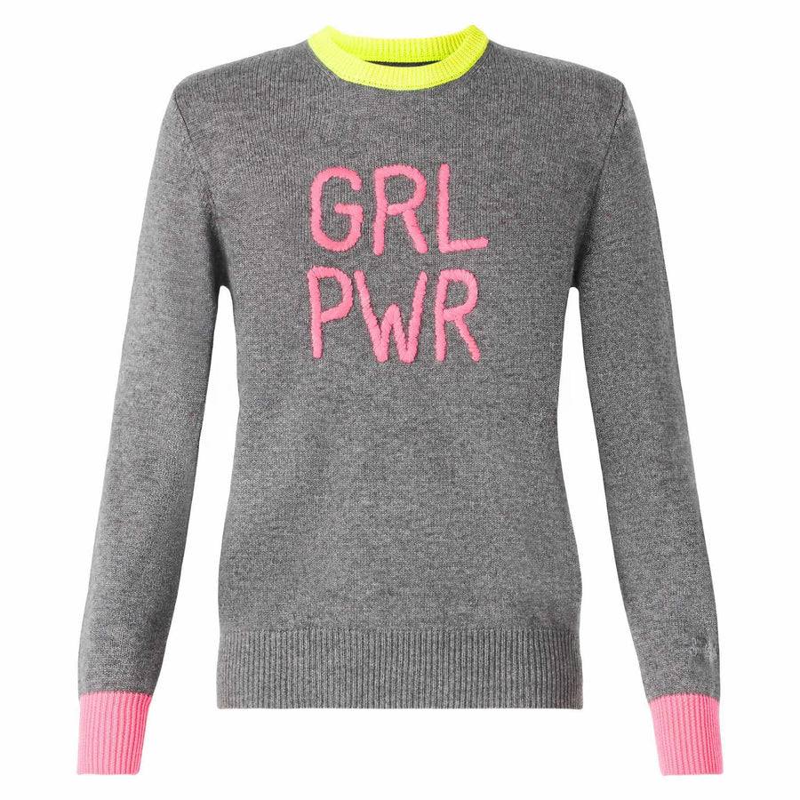 Mc2 Saint Barth Maglia Da Donna Grigia Ricamo GIRL PWR Fluo E Dettagli Fluo