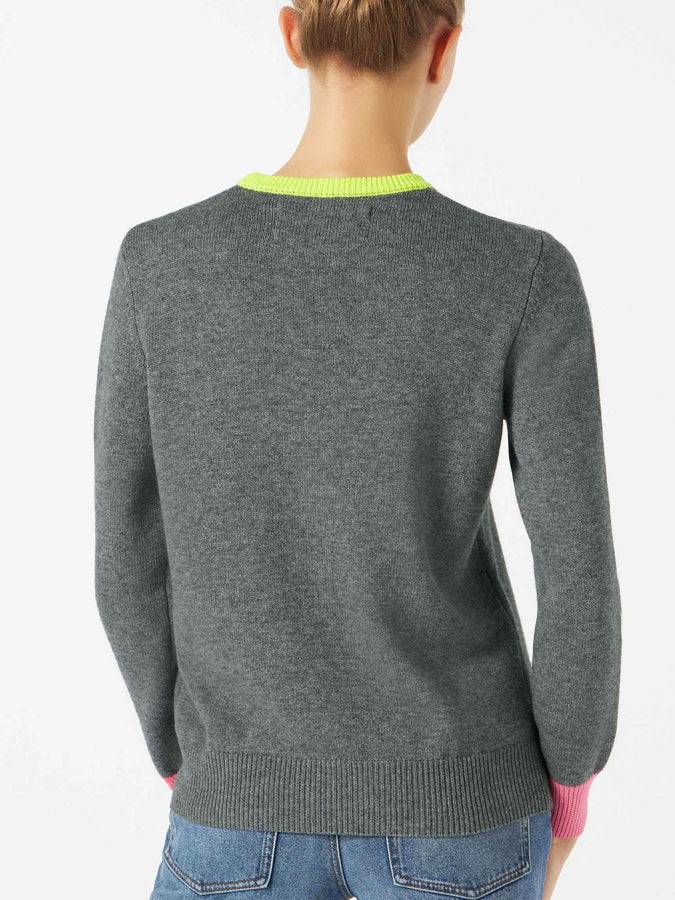 Mc2 Saint Barth Maglia Da Donna Grigia Ricamo GIRL PWR Fluo E Dettagli Fluo