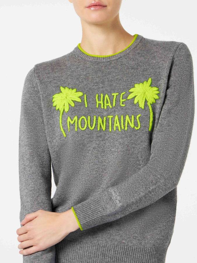 Mc2 Saint Barth Maglia Da Donna Grigia Ricamo I Hate Mountains Giallo Fluo