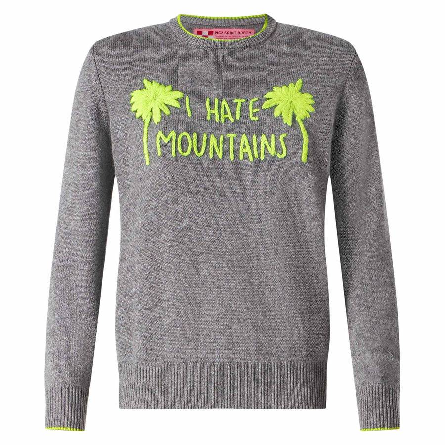 Mc2 Saint Barth Maglia Da Donna Grigia Ricamo I Hate Mountains Giallo Fluo