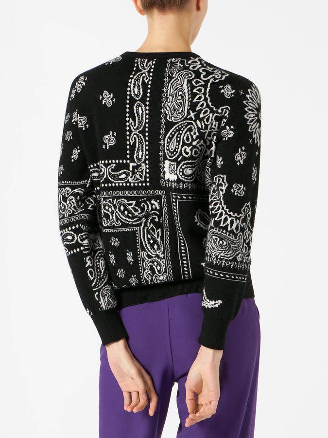 Mc2 Saint Barth Maglia Da Donna In Misto Cashmere Nero Fantasia Bandana