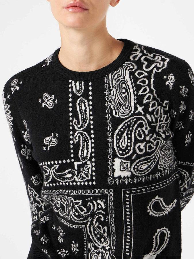 Mc2 Saint Barth Maglia Da Donna In Misto Cashmere Nero Fantasia Bandana