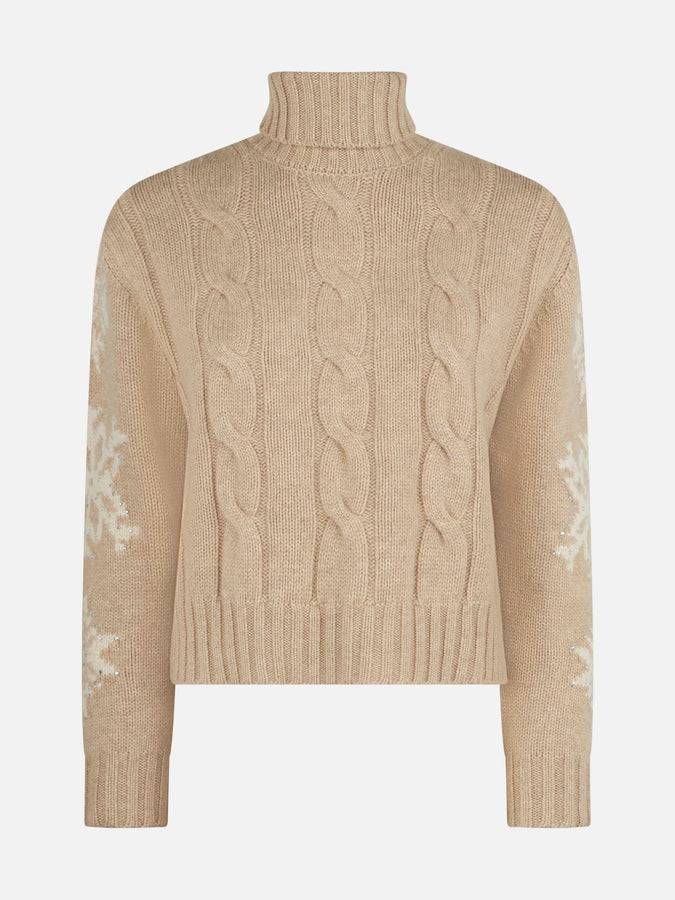 Mc2 Saint Barth Maglia Da Donna Intrecciata A Collo Alto Con Strass Fiocco Di Neve