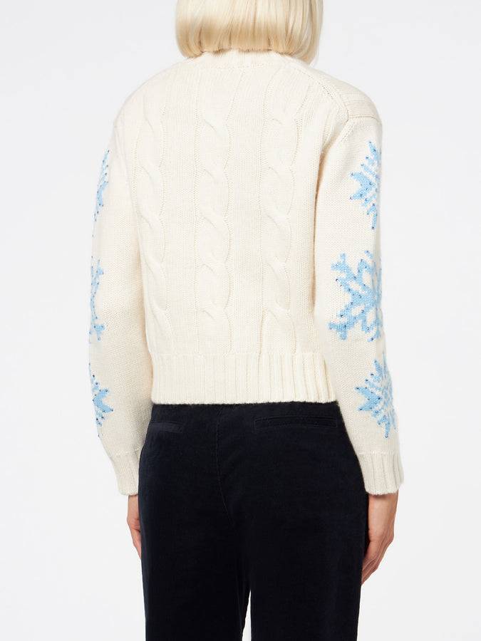 Mc2 Saint Barth Maglia Da Donna Intrecciata A Collo Alto Con Strass Fiocco Di Neve