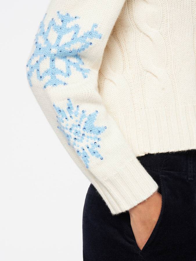 Mc2 Saint Barth Maglia Da Donna Intrecciata A Collo Alto Con Strass Fiocco Di Neve
