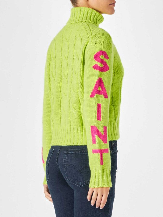 Mc2 Saint Barth Maglia Da Donna Intrecciata A Collo Alto Giallo Fluo