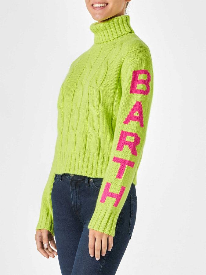 Mc2 Saint Barth Maglia Da Donna Intrecciata A Collo Alto Giallo Fluo