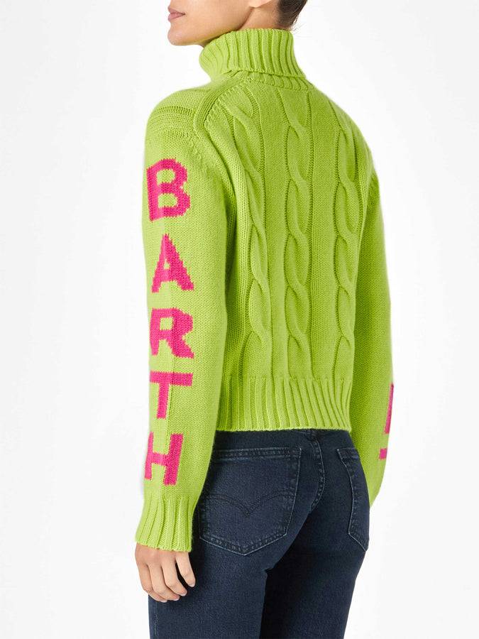 Mc2 Saint Barth Maglia Da Donna Intrecciata A Collo Alto Giallo Fluo