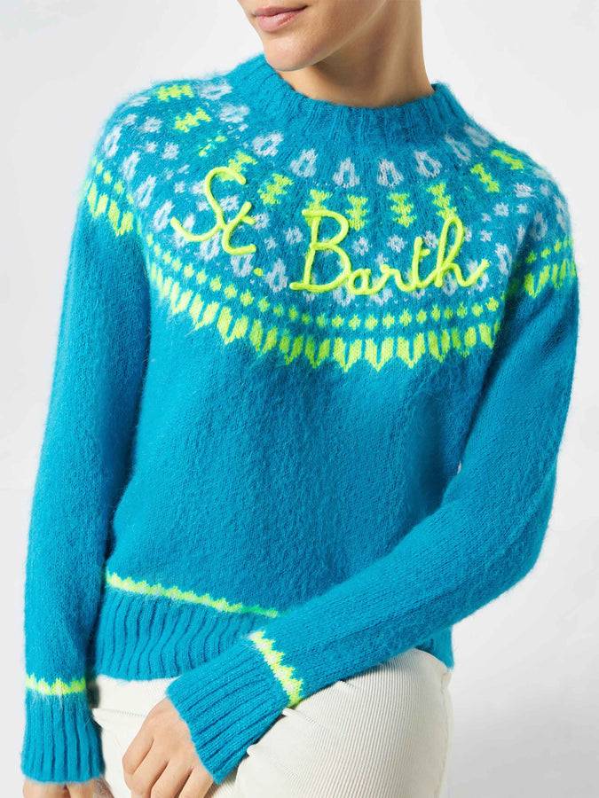 Mc2 Saint Barth Maglia Da Donna Jacquard Nordica Girocollo Azzurra