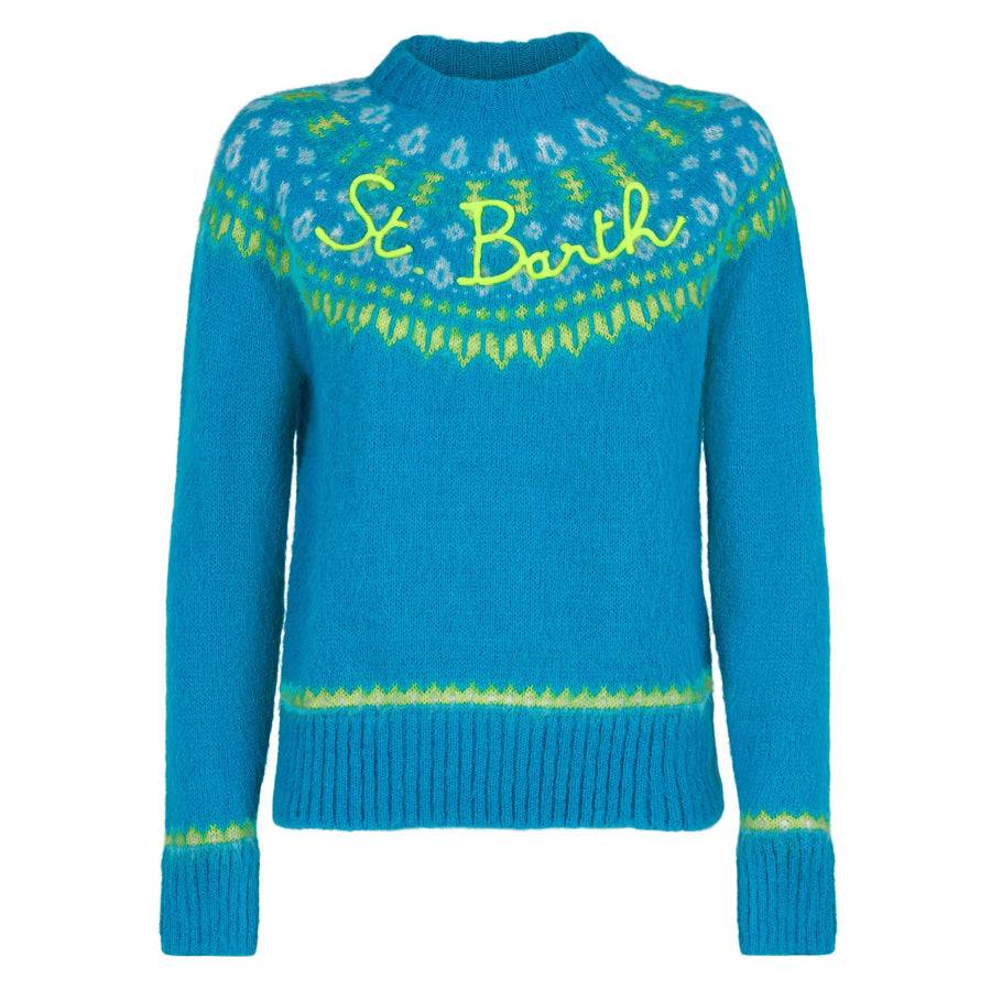 Mc2 Saint Barth Maglia Da Donna Jacquard Nordica Girocollo Azzurra