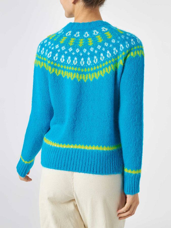 Mc2 Saint Barth Maglia Da Donna Jacquard Nordica Girocollo Azzurra