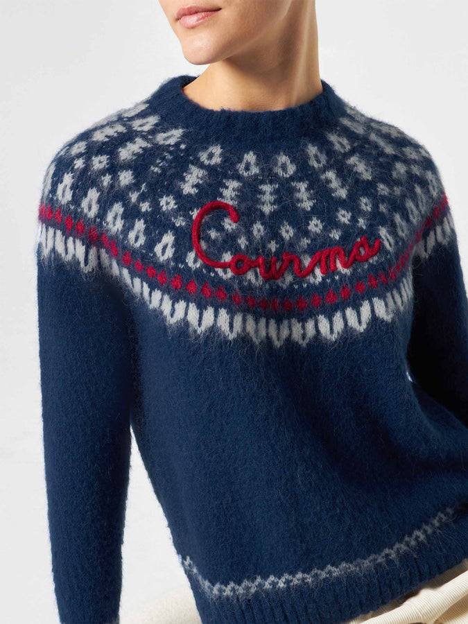 Mc2 Saint Barth Maglia Da Donna Jacquard Nordica Girocollo Blu Navy