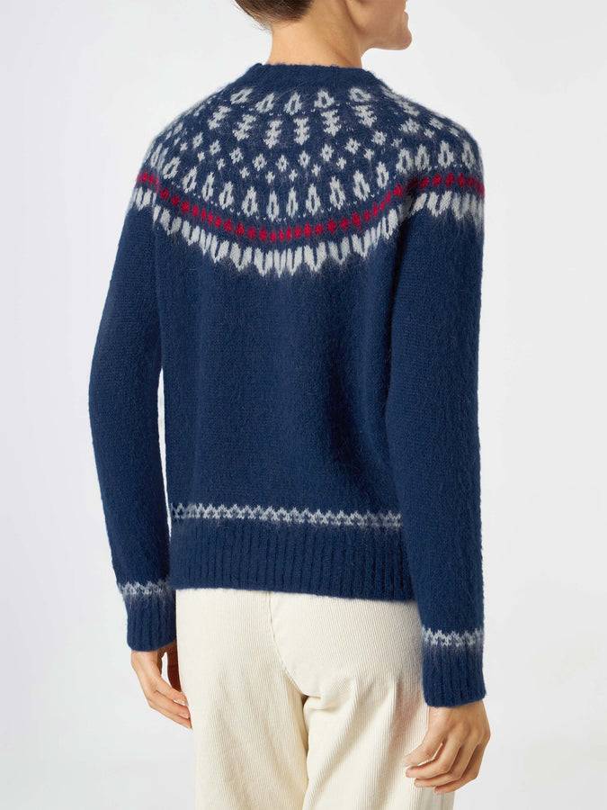Mc2 Saint Barth Maglia Da Donna Jacquard Nordica Girocollo Blu Navy