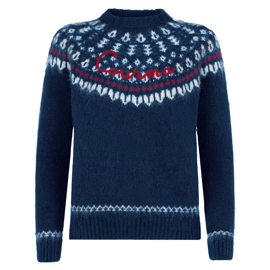 Mc2 Saint Barth Maglia Da Donna Jacquard Nordica Girocollo Blu Navy