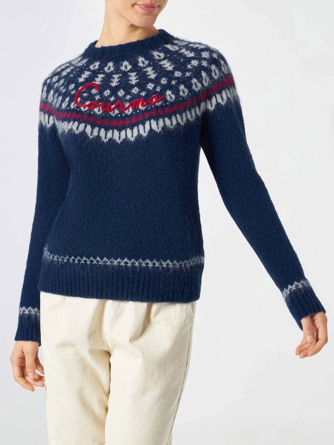 Mc2 Saint Barth Maglia da donna jacquard nordica girocollo blu navy