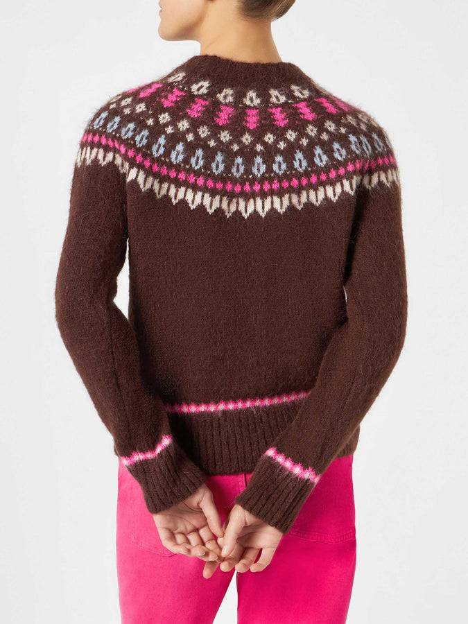 Mc2 Saint Barth Maglia Da Donna Jacquard Nordica Girocollo Marrone