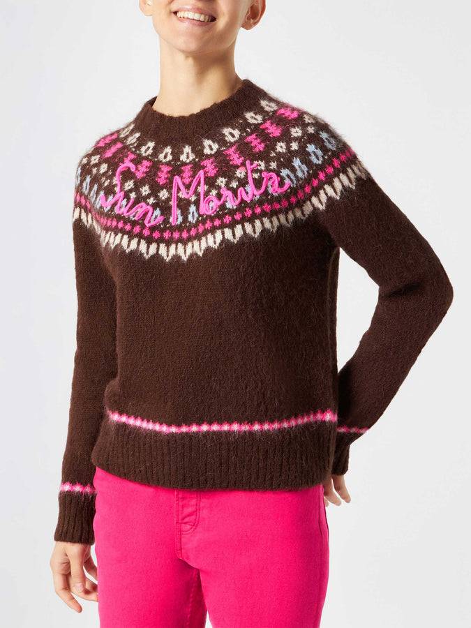 Mc2 Saint Barth Maglia da donna jacquard nordica girocollo marrone