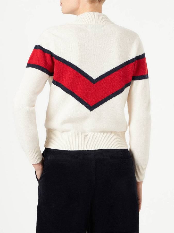 Mc2 Saint Barth Maglia Da Donna Mezzo Collo Alto Con Ricamo Apres Ski Queen