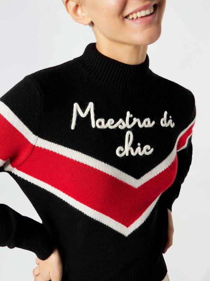 Mc2 Saint Barth Maglia Da Donna Mezzo Collo Alto Con Ricamo Maestra Di Chic