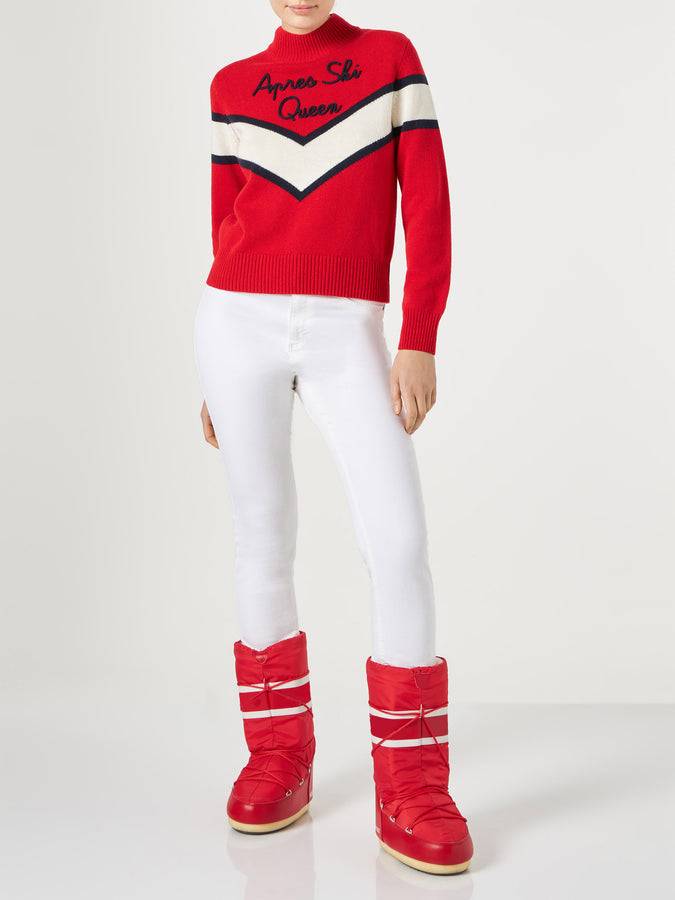 Mc2 Saint Barth Maglia Da Donna Mezzo Collo Alto Con Scritta Apres Ski Queen