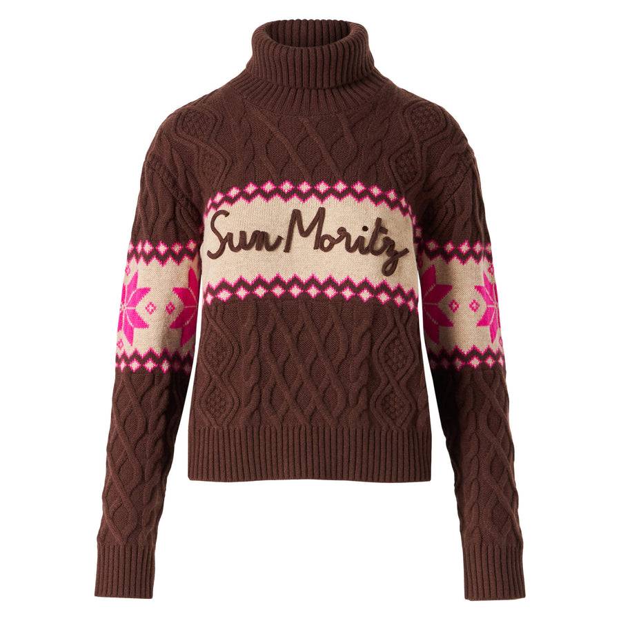 Mc2 Saint Barth Maglia Da Donna Mezzo Collo Alto Con Scritta Sun Moritz