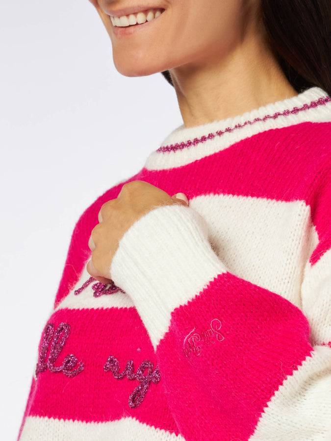 Mc2 Saint Barth Maglia Da Donna Morbida Dalla Forma Squadrata Con Ricamo Fuori Dalle Righe