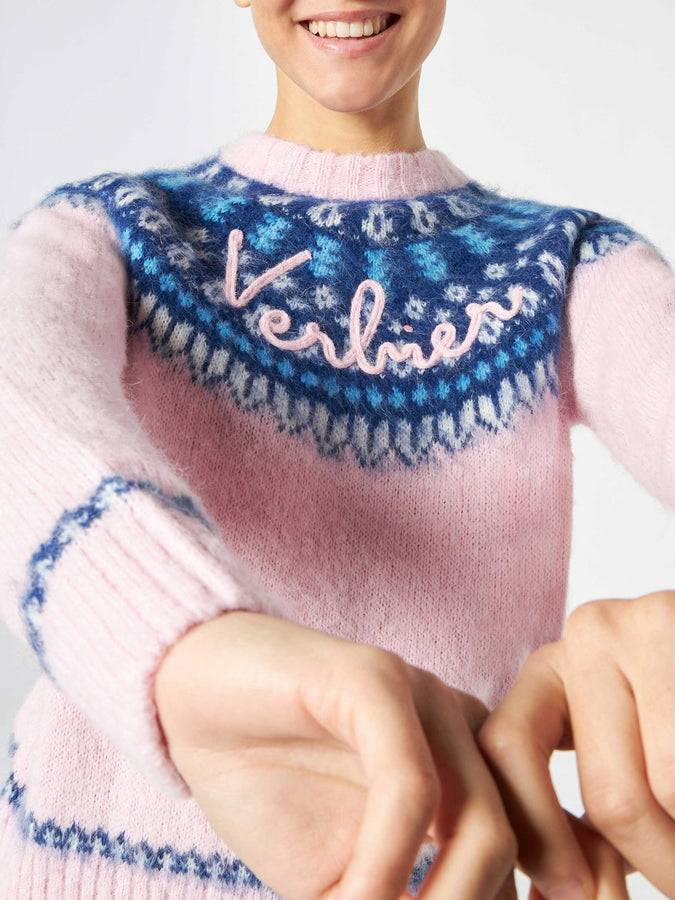 Mc2 Saint Barth Maglia Da Donna Rosa Girocollo In Jacquard Nordico