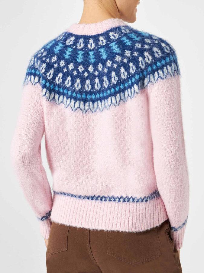 Mc2 Saint Barth Maglia Da Donna Rosa Girocollo In Jacquard Nordico
