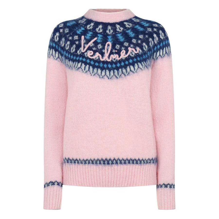 Mc2 Saint Barth Maglia Da Donna Rosa Girocollo In Jacquard Nordico