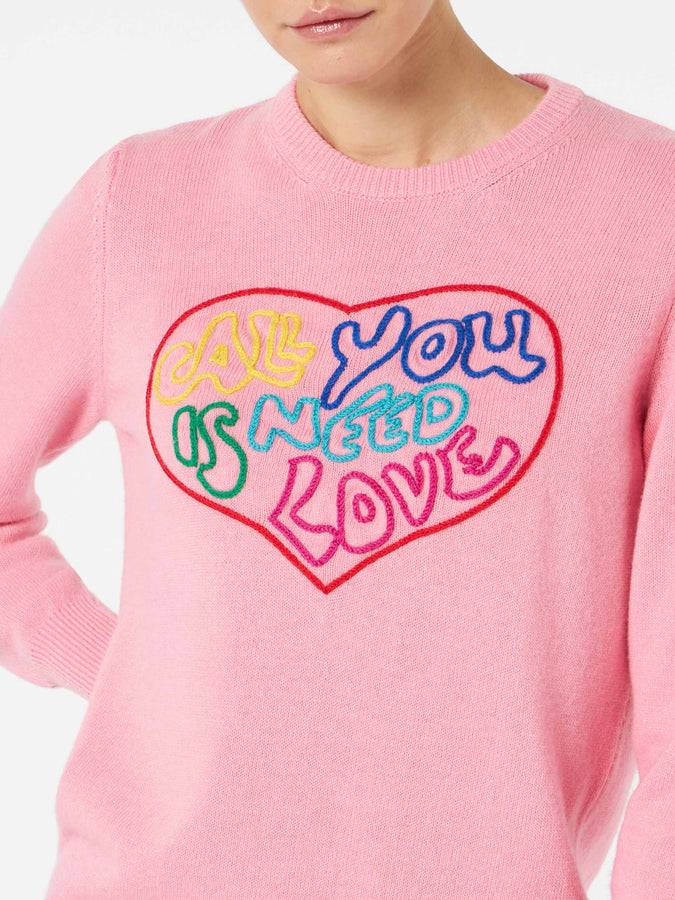 Mc2 Saint Barth Maglia Da Donna Rosa Ricamo All You Need Is Love
