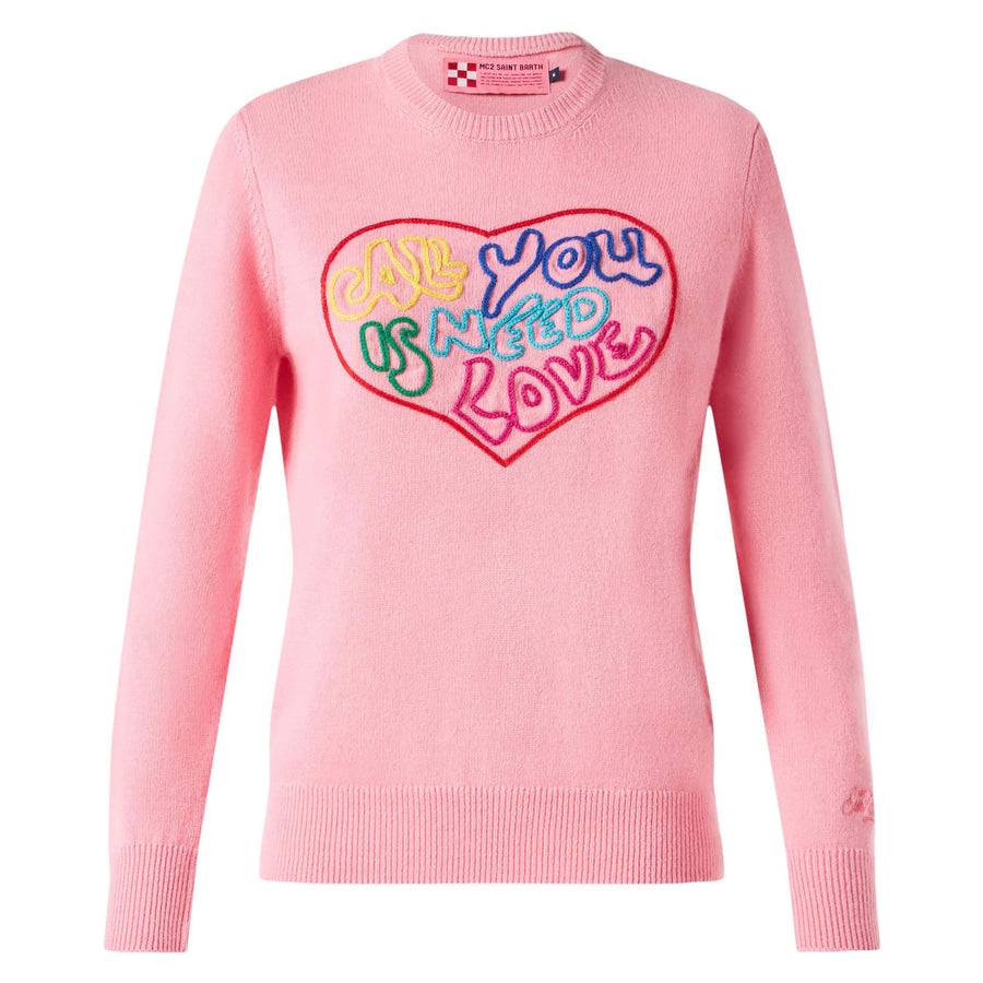 Mc2 Saint Barth Maglia Da Donna Rosa Ricamo All You Need Is Love