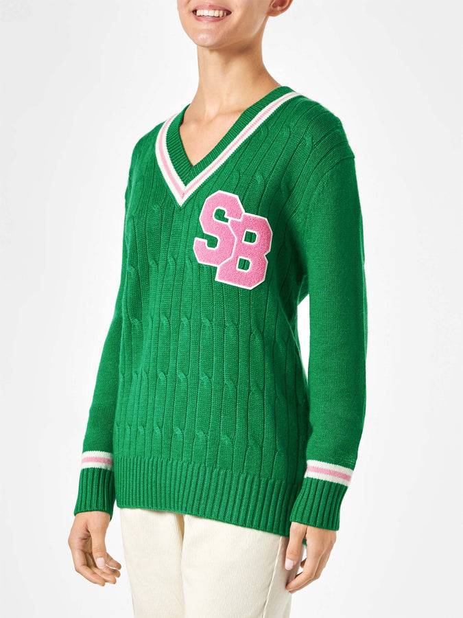 Mc2 Saint Barth Maglia Da Donna Scollo A V Intrecciata Con Patch