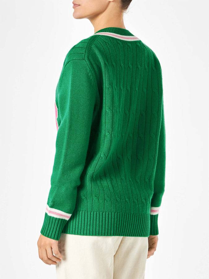 Mc2 Saint Barth Maglia Da Donna Scollo A V Intrecciata Con Patch