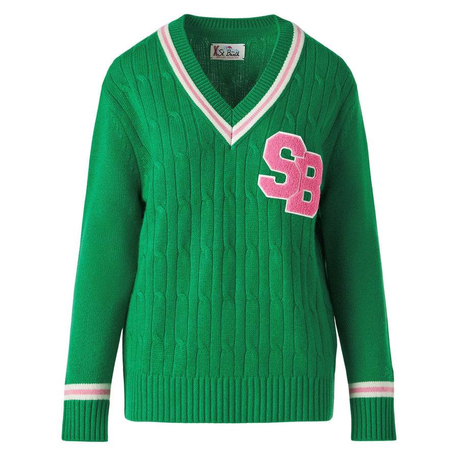 Mc2 Saint Barth Maglia Da Donna Scollo A V Intrecciata Con Patch