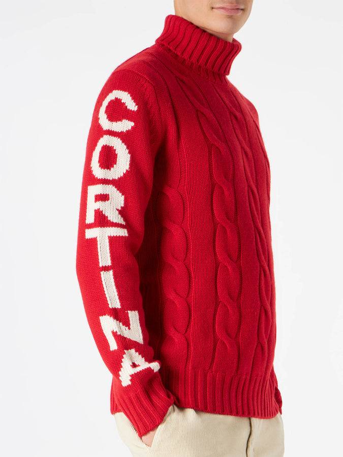 Mc2 Saint Barth Maglia Da Uomo A Collo Alto Intrecciata Con Stampa Cortina Ampezzo