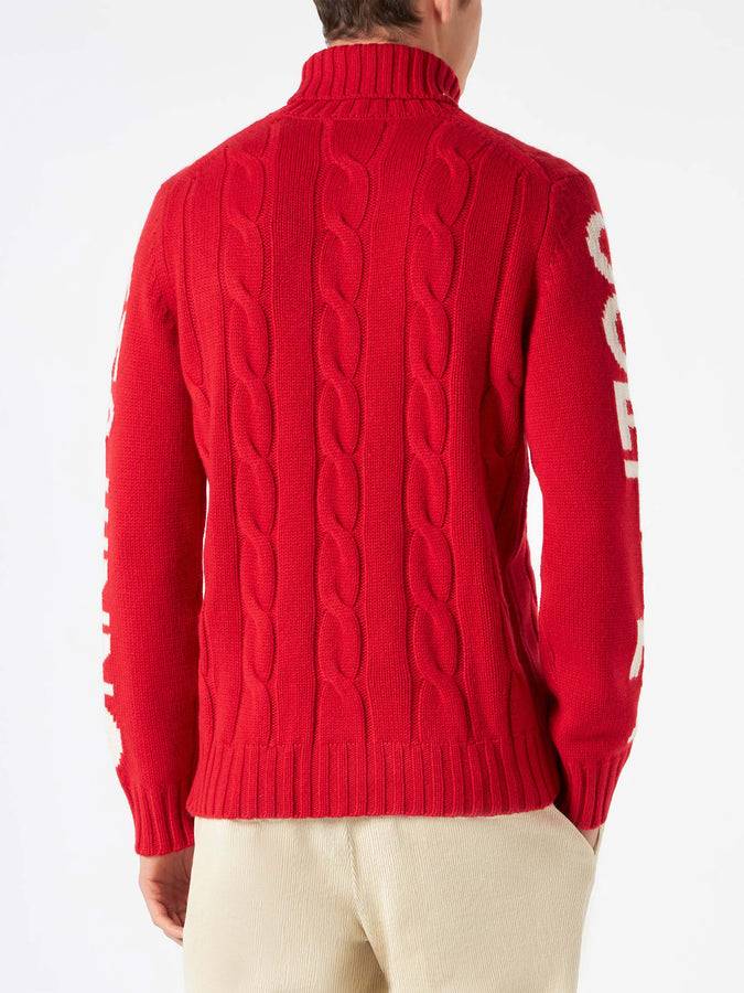 Mc2 Saint Barth Maglia Da Uomo A Collo Alto Intrecciata Con Stampa Cortina Ampezzo