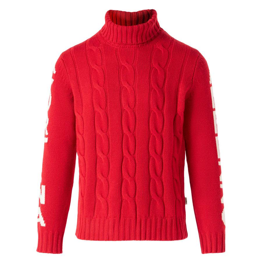 Mc2 Saint Barth Maglia Da Uomo A Collo Alto Intrecciata Con Stampa Cortina Ampezzo